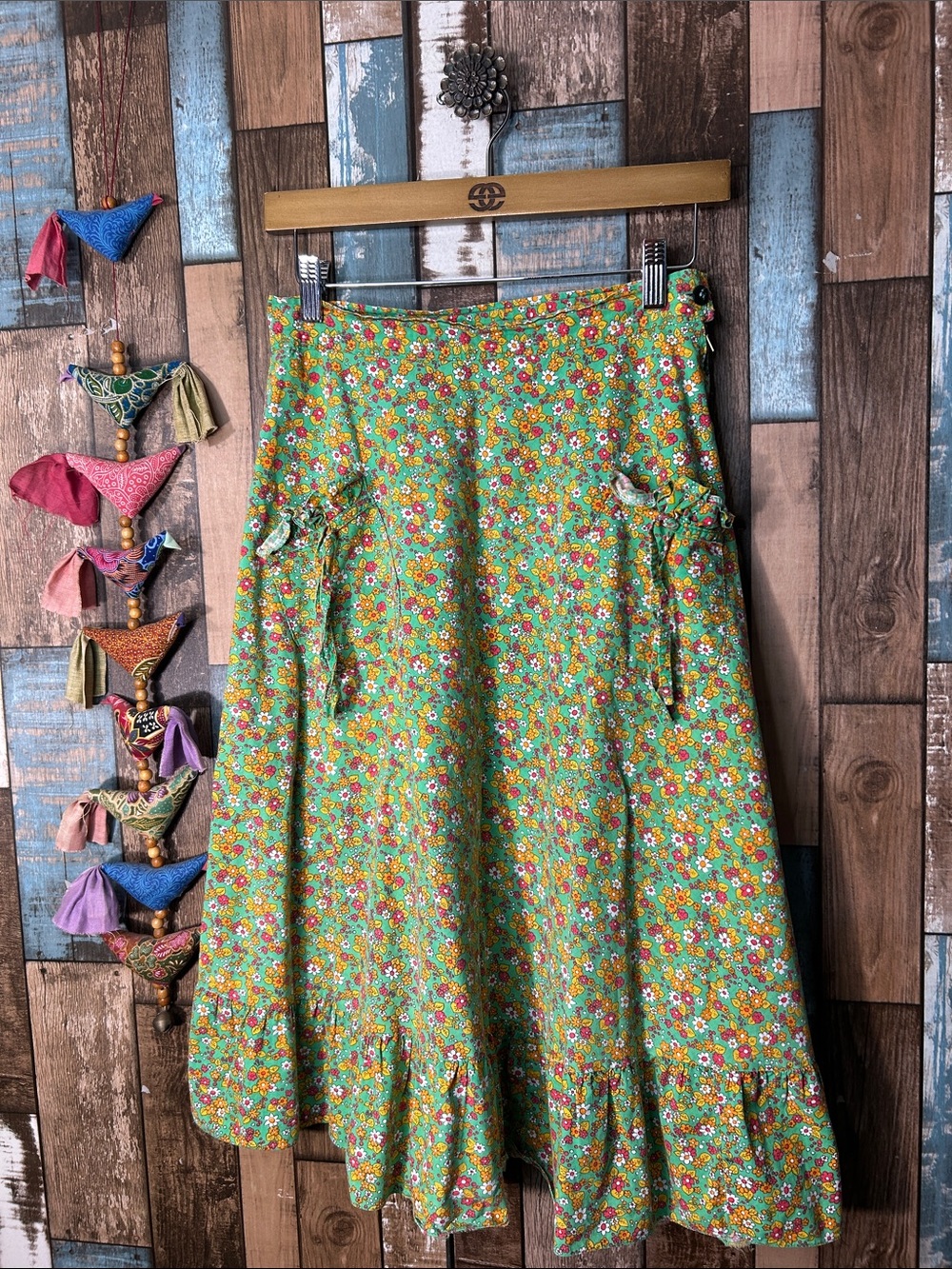 Vintage floral cotton  Skirt with Ruffle Hem